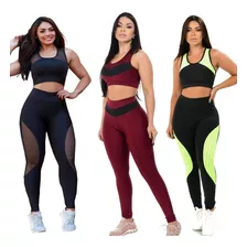 Kit 3 Top E 3 Calça Legging Roupa Academia Conjunto Fitness