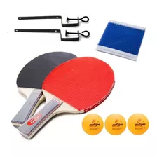 Kit Ping Pong Tênis De Mesa 2 Raquetes + 3 Bolas + 1 Rede