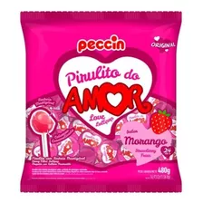 Pacote Pirulito Morango Do Amor 480g C/24 Unids - Peccin
