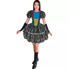 Vestido Caipira De Festa Junina Adulto Com Luvas E Fitas