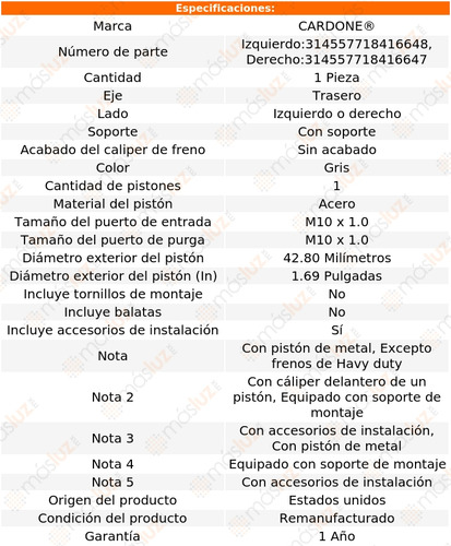 (1) Caliper Freno C/soporte Tras Grand Caravan 08/12 Foto 5