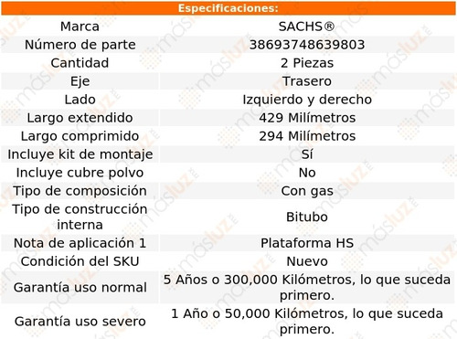 Set 2 Amortiguadores Tra Sachs Sentra Fwd L4 2.0l 01 Foto 2