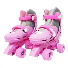 Patins Infantil Clássico 4 Rodas Quad Roller Feminino Rosa