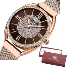 Reloj Mini Focus Elegant Con Correa De Malla De Diamantes Y