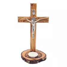 Crucifijo De San Benito De Pie De Madera De Olivo Medalla De