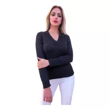 Blusa Feminina Básica Suéter Gola V De Tricot