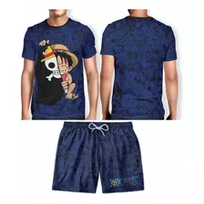 Kit Camiseta + Short Masculino Monkey D.luffy One Piece Capa