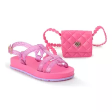 Sandália Papete Infantil Meninas Brilhante Confort + Bolsa