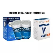 Kit 100 Tiras Fitas De Glicemia On Call Plus + 100 Lancetas