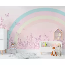 Papel De Parede Jardim Arco-íris Borboleta Bebê - 5m² Vr631