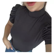 Blusa Feminina Gola Alta Manga Princesa Preto