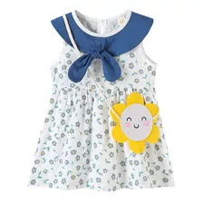 Vestido Bebé Con Cuello Azul Y Adorno De Girasol