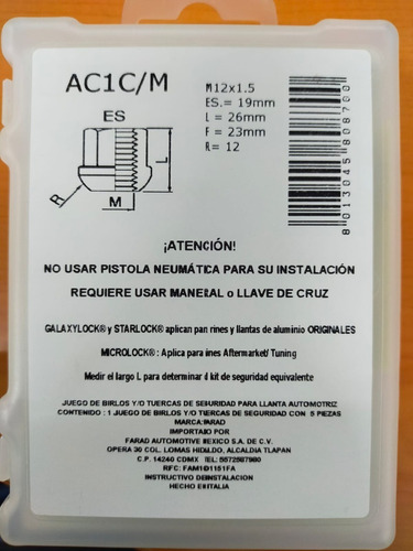 Tuercas De Seguridad Honda Accord Ex 2013-2017 Foto 4