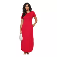 Vestido Camiseta Maxi Longo Soltinho Lycra Com Fenda Tds07