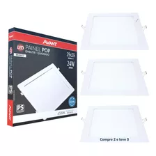 Kit 3 Painel Plafon Embutir Led 24w Quadrado 29x29 6500k