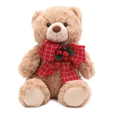 Urso Pelúcia Com Laço Bege/vermelho 34cm C/1 - Natal Cromus Cor Bege