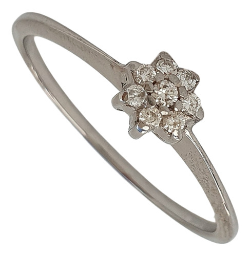 Anel Flor De Diamantes Em Ouro 18k 750 Joia Delicada Branco 17