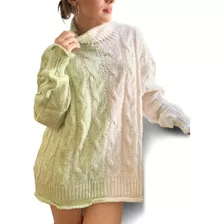 Sweater Tejido Polera Amplio Bicolor Oversize Xxl