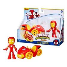 Figura Spidey Amazing Friends Iron Man 10cm + Vehículo 