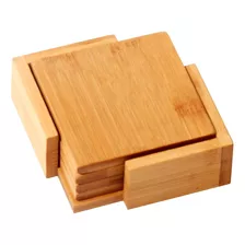 Set De Posavasos Bamboo Con Caja Para Guardarlos Madera