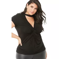 Blusa Feminina Manga Curta Decote Torcido Plus Size Gordinha