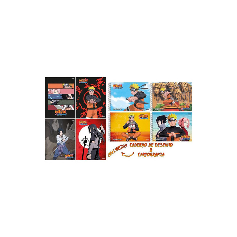 Kit 2 Cadernos Naruto Shippuden Brochurão + Desenho e Cartografia