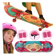 Ótimo Kit Skate Infantil Estampa Menina + Kit Proteção Mor 