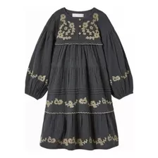 Vestido Zara Importado Unico Bambula Bordado Talle 10