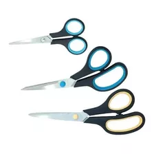 Kit 3 Tesouras Multiuso Cabelo Papel Plastico Borracha Eva