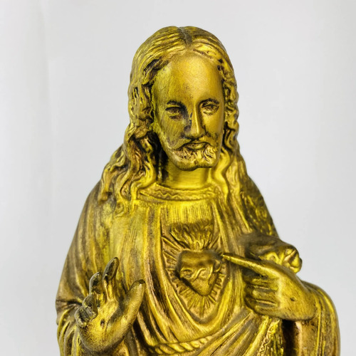 Estatueta Sagrado Coração De Jesus Dourada 34cm Vintage Dourado-escuro 2