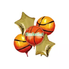 Set 5 Globos Metalizado Basquet Feliz Cumple Happy