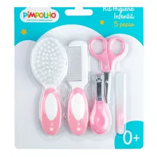 Kit Higiene Unha Bebê 5 Pecas Pente Escova Cabelo Pimpolho Cor Rosa