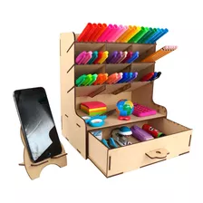 Organizador De Escritorio Mdf Con Cajon Y Base Celular