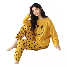 Pijamas Damas Pijama Manga Larga Estampado A Cuadros Moda