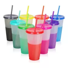 Vasos Magicos Cambian De Color Con Tapa Y Popote 700ml 10pzs