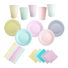 Set Kit Combo Plato Vaso Sorbete Servilleta Pastel Surtido