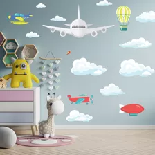 Adesivo De Parede Decorativo Infantil Avião Nas Nuvens