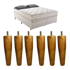 Kit 6 Pés Para Cama Solteiro 16cm Pe De Cama Box Em Madeira 