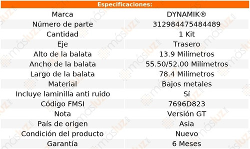 Balatas Bajos Metales Tra Pontiac Vibe L4 1.8l 03/06 Dynamik Foto 3