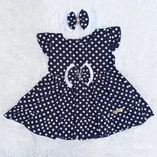 Vestido Luxo Para Bebê Algodão Estampado + Tiara Kit 2 Pçs