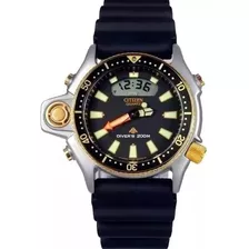 Relógio Ctzen Aqualand Borracha Masculino Promaster Jp2000 Cor Da Correia Serie Ouro Fundo Preto