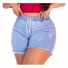 Short Jeans Plus Size Feminino Cintura Alta C/elástico Lycra