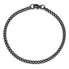 Pulseira Corrente 3mm Elo Grumet Fino Aço Inox 316l Preto