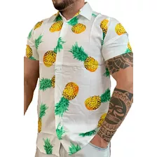 Camisa Floral Masculina Manga Curta Barata Praia Social Slim