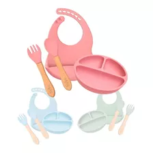 Kit Introdução Alimentar Bebê Pratinho Babador Talheres Buba