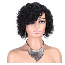 Pelucas De Pelo Humano Rizado Pixie Wigs Negras, 25 Cm