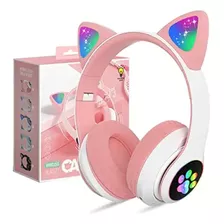 Audífonos Gamer Inalámbricos Cat Ej-p23m Rosa Con Luz Led