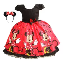 Vestido Festa Super Luxo Infantil Minnie Vermelha 