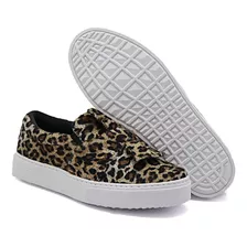 Slip On Tenis Casual Fem Dkshoes Animal Print Onça Mod. Laço