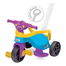 Triciclo Velotrol Motoca Infantil Bolofos Com Empurrador Cor Roxo, Azul E Amarelo